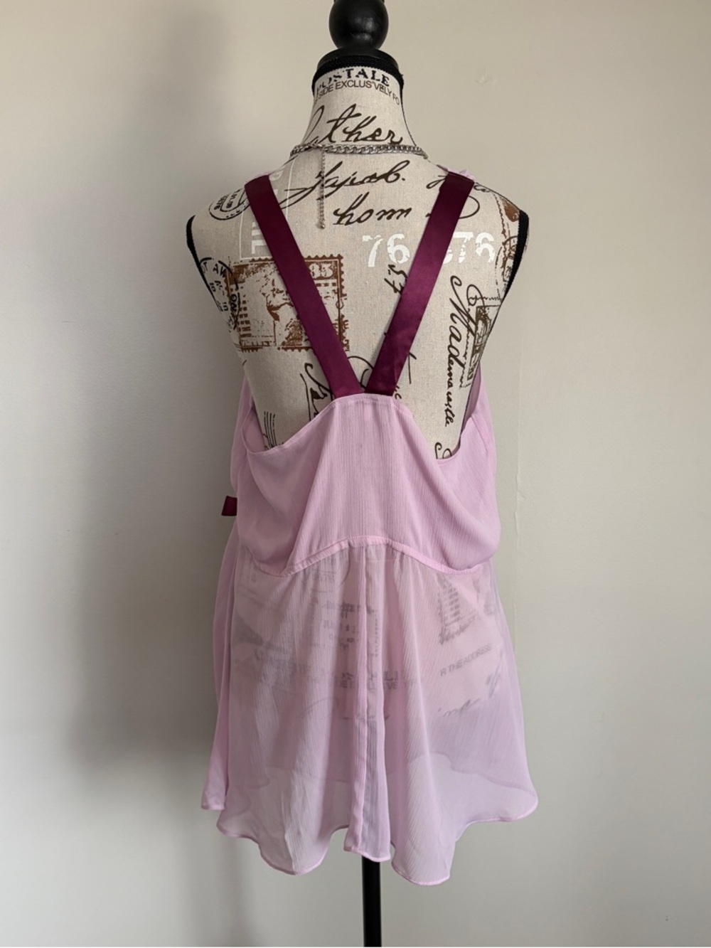 Y2K semi sheer purple cowl neck going out top with satin straps - Picture 5 of 9